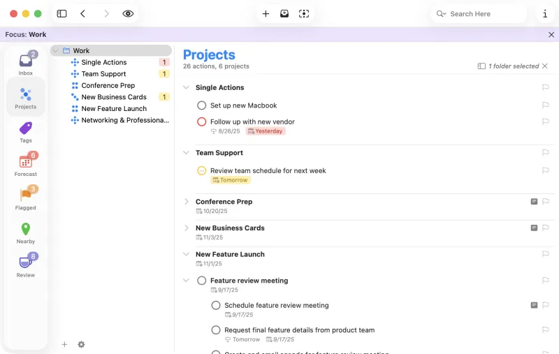 OmniFocus 4 在 Mac 上的项目与任务大纲
