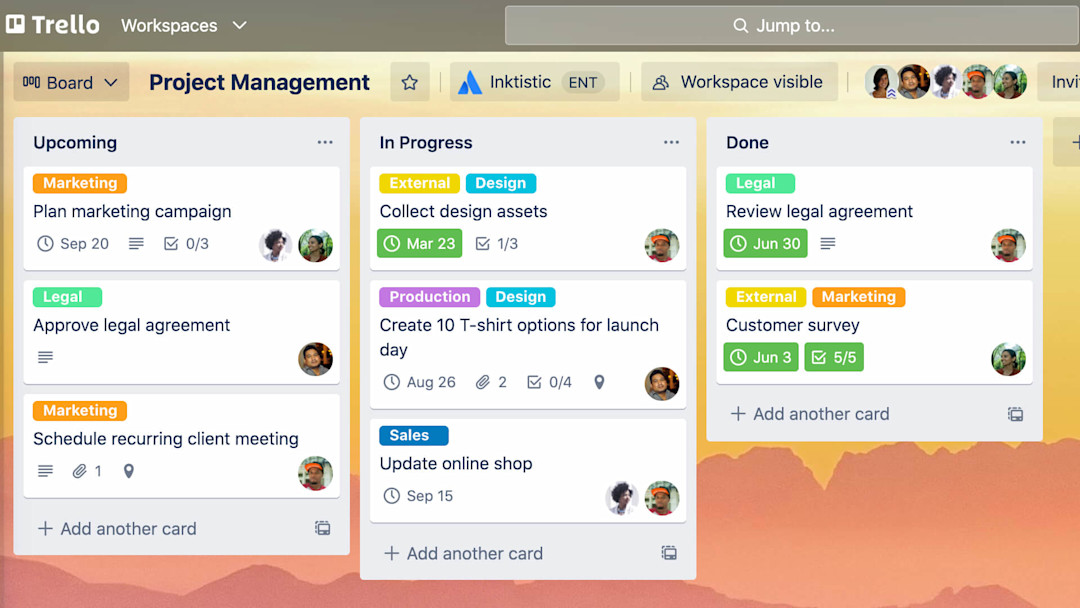 Official Trello example board showing lists and cards